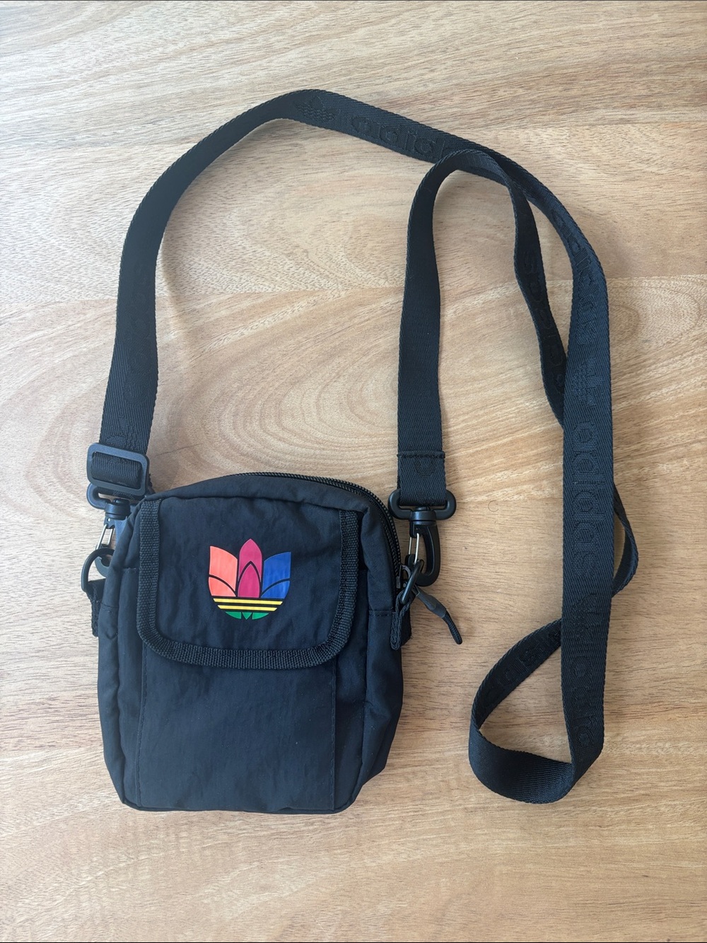 adidas Black Messenger Crossbody with Multicolor Logo